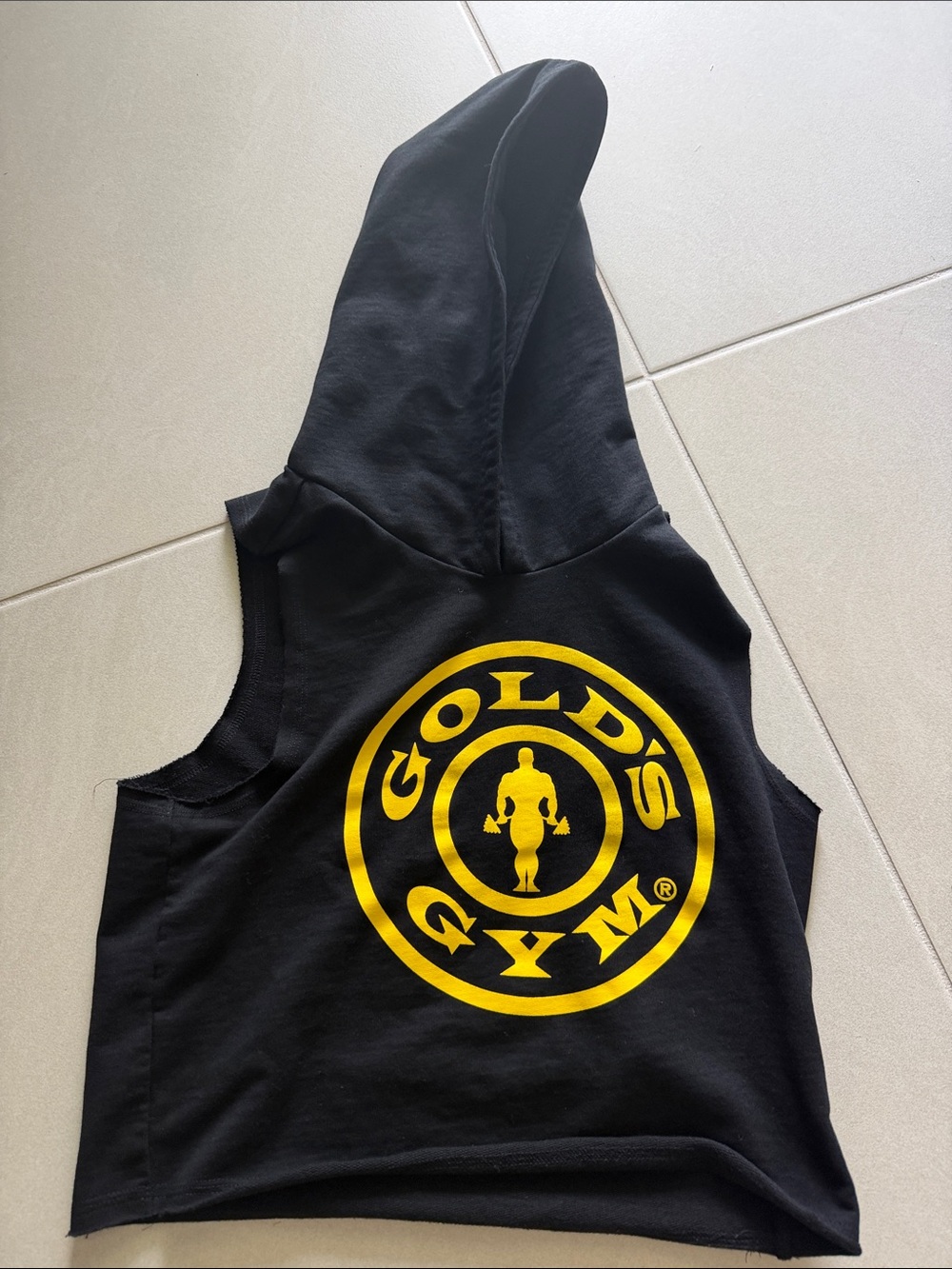 Gold's Gym Black Cropped Muscle Hoodie with Yellow Logo
